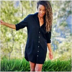 Frank & Eileen Mary Dress L Heritage Jersey Black Cotton Button Down Shirt Dress